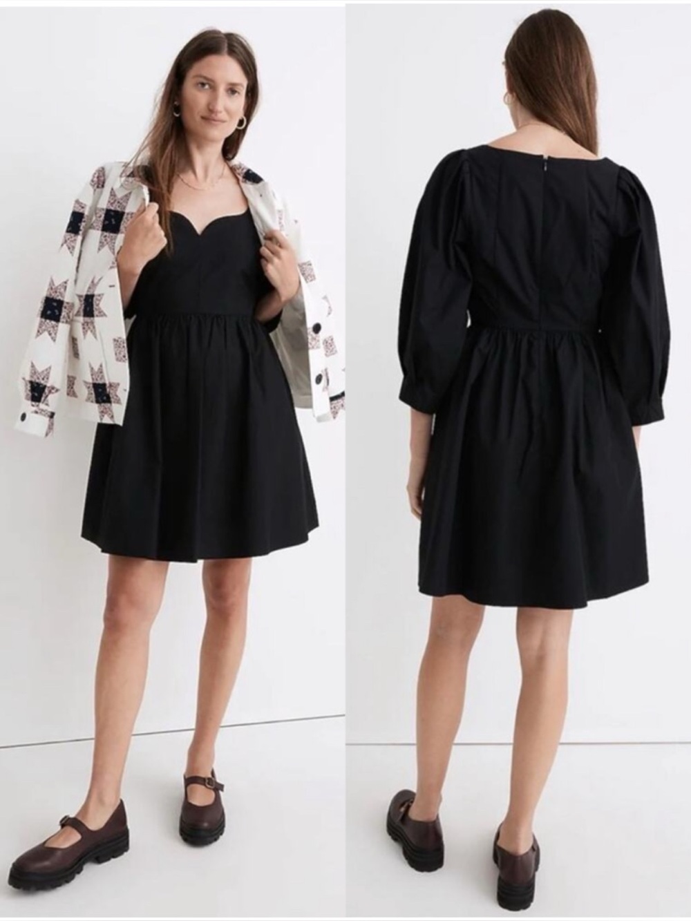 NWT Madewell Poplin Puff-Sleeve Mini Dress